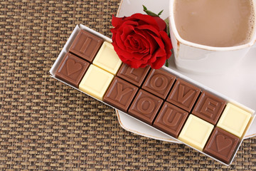 cup of coffee and box of chocolates - I love you 