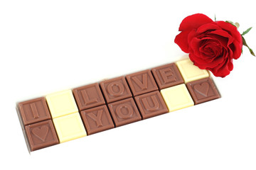 box of chocolates I love you and red rose