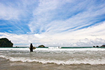 Surfers in Costa Rica Pacific Coast.