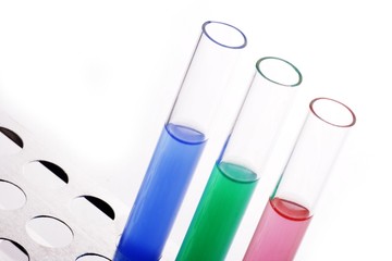 Three Colorful Test tubes in RGB colors.