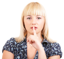 Naklejka premium Portrait of blonde girl on the white background