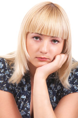 Naklejka premium Portrait of blonde girl on the white background