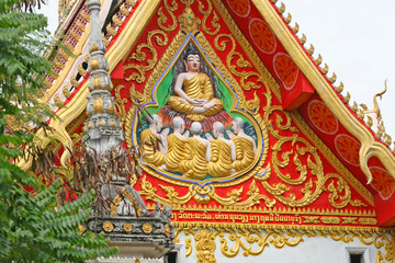 Close up of a detailed roof of a Buddhist temple