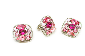 Ring and earrings isolated on the white