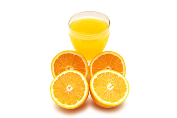 Oranges and juice isolated on the white background