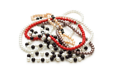 Various peark necklaces isolated on the white