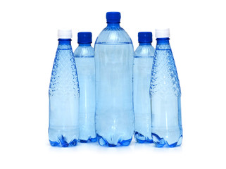 Row of water bottle isolated on the white