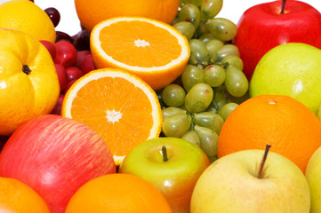 Naklejka na ściany i meble Various colourful fruits arranged on the tray