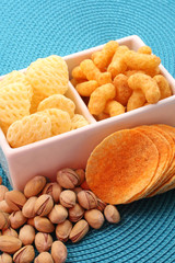 bowl of chips and pistachio - perfect snack for party