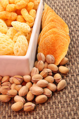 bowl of chips and pistachio - perfect snack for party