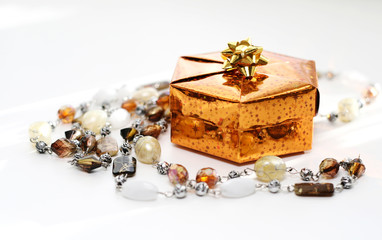 golden gift box with decoration