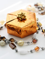 golden gift box with decoration