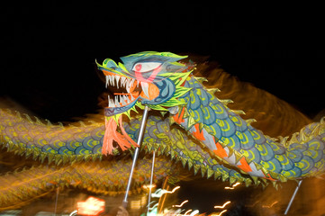 chinese traditional dragon dance perform in night