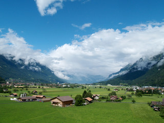 Fototapeta na wymiar Interlaken, Switzerland, from the neaby village of Wilderswil