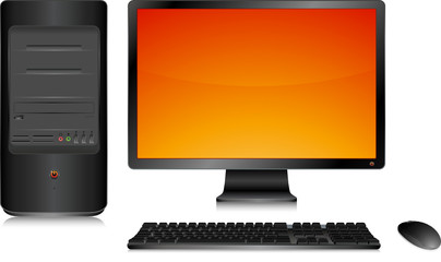 Ordinateur de bureau noir, clavier et souris sans fil © Beboy