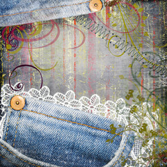 background from jeans and lace for scrapbook