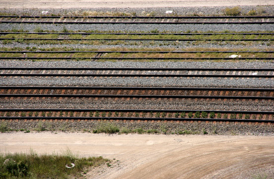 Array of parallel railway tracks in Canada