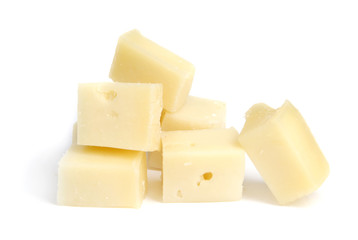 pieces of cheese, yellow, parmesan, isolated overwhite