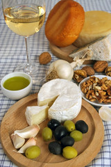 Cheese, olives and wine