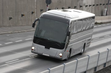 Long distance coach going on the road