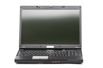 Black laptop isolated on white background. Front view