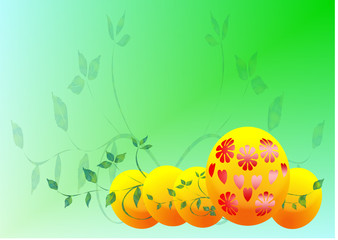 Easter eggs with green background