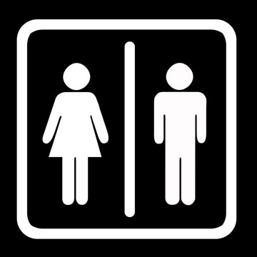 Women's And Men's Toilets Sign, White On Black