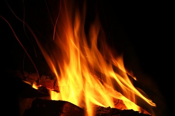 Close-up of fire and flames on a black background
