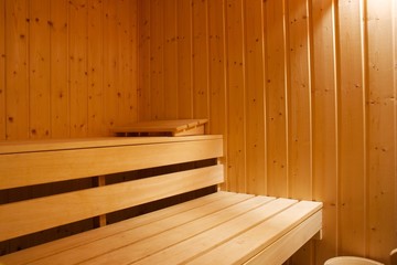 Interior shot of a sauna