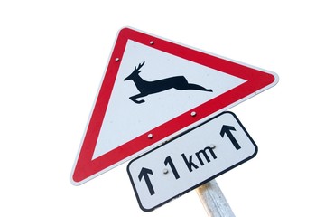 Traffic sign warns about animals crossing the road
