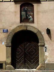 Old door on Kanonicza Street in Krakow