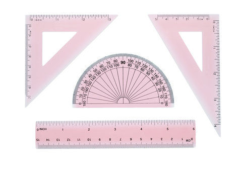 School geometry set in pink plastic