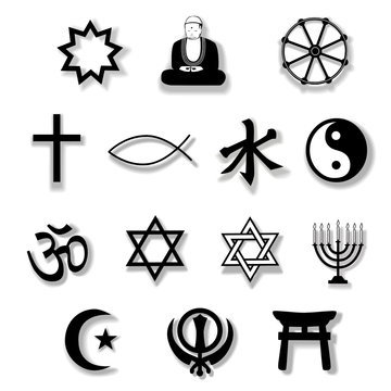Religion Symbols with Drop Shadows
