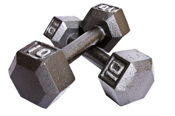 Two ten pound dumbells isolated on white