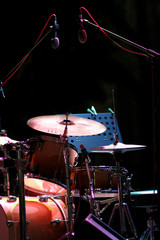 drum kit on the stage, concert of searchlights