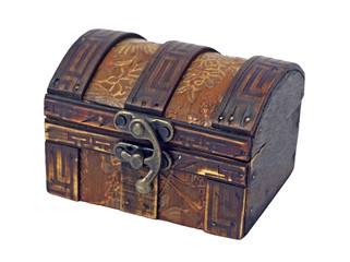 Isolated antique wooden chest on white background