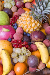 fruit basket posed on a beautiful tablecloth