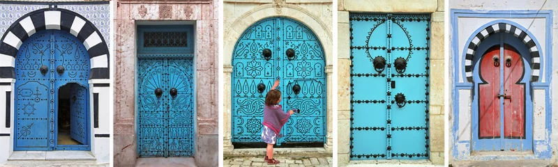 Wall murals Tunisia mosaic of arabic doors - tunisia - north africa 