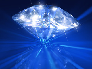 Huge 3d rendered diamond on beautiful blue background