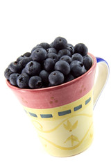 Blueberries in a mug.