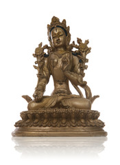 An ancient asian goddess statue over white
