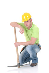 Handsome young troubled construction worker 