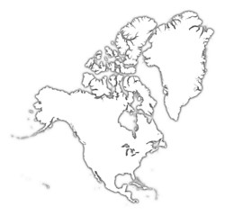 North America outline map with shadow