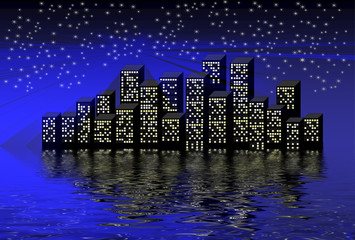 Stadt bei Nacht + Wassereffekt