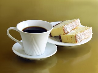 cup of coffee and cheese cake
