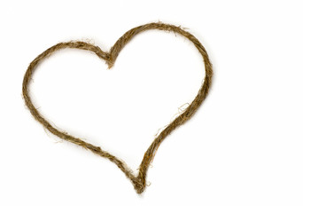 Rope valentine  hart of simple design on white with copy space