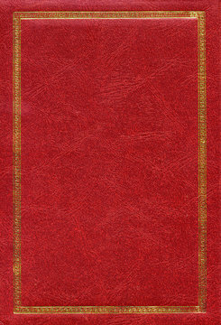 Old red leather texture with gold decorative frame