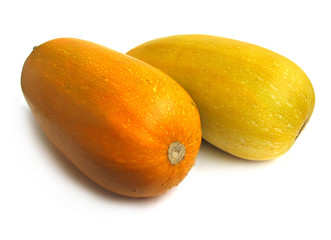 Yellow summer squashes on white background