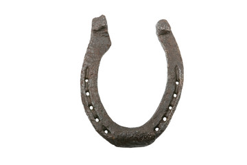 iron horseshoe with holes against white background
