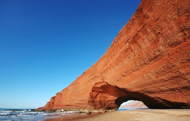 Arch rock formation on the beach. Morocco, Legzira.